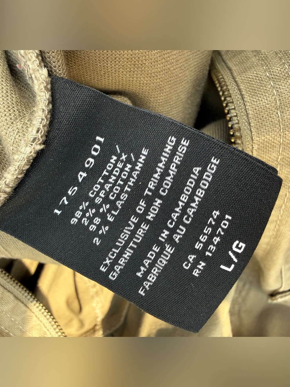 Realtree Mens Large Khaki Brown Canvas Jacket Zip Up Utility Coat Workwear - Picture 3 of 14